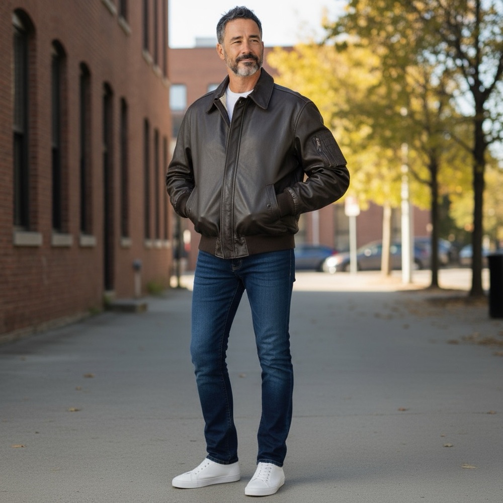 Airborne A-2 Brown Genuine Leather Flight Bomber Jacket - USA Flag Lining
